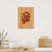 Red Oriental Dragon op Bamboo-stijl Poster (Keuken)