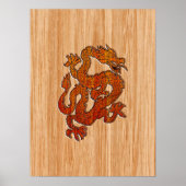 Red Oriental Dragon op Bamboo-stijl Poster (Voorkant)