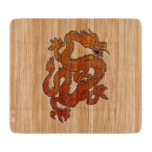 Red Oriental Dragon op Bamboo-stijl Snijplank (Voorkant)