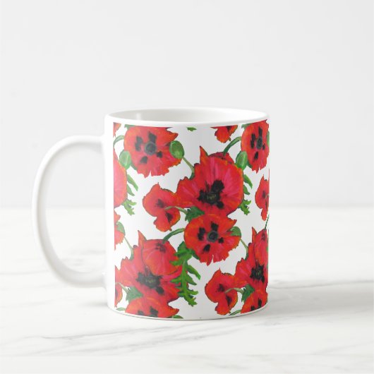 Red Oriental Poppies op White om aan te passen Koffiemok (Links)