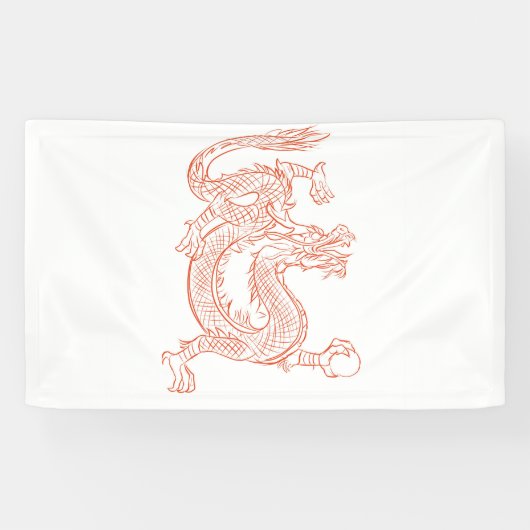 Red Oriental Sketting Dragon Art Spandoek (Horizontaal)