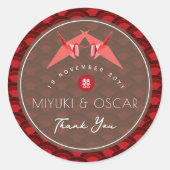 Red Origami Paper Cranes en Scallop Asian Wedding Ronde Sticker (Voorkant)