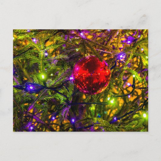 Red Ornament Ball, Blue Lights Briefkaart (Voorkant)