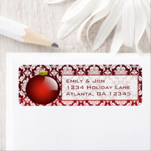 Red Ornament Damask-kerstlabels Etiket