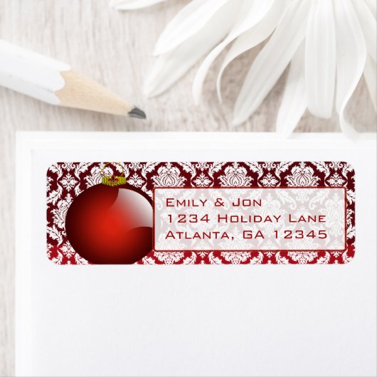 Red Ornament Damask-kerstlabels Etiket (Insitu)
