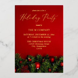 Red Ornament & Garland Holiday Folie Uitnodiging