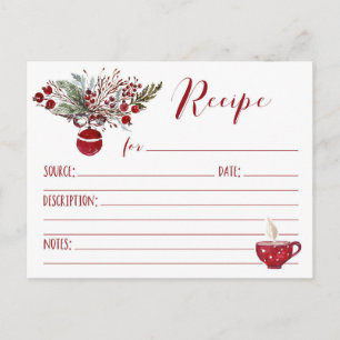 Red Ornament Holiday Recipe Briefkaart