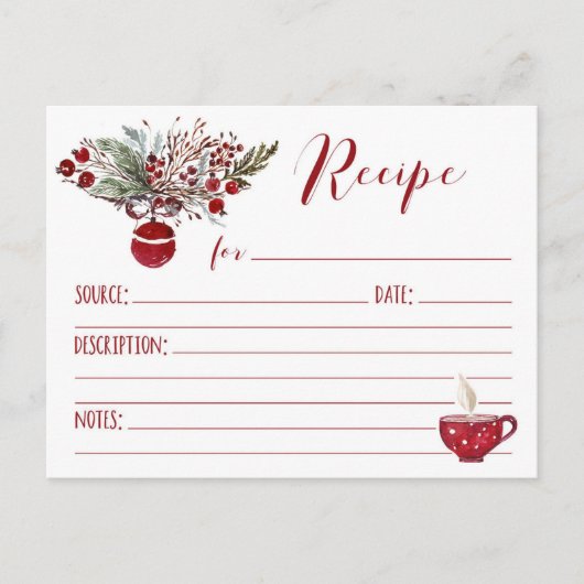 Red Ornament Holiday Recipe Briefkaart (Voorkant)