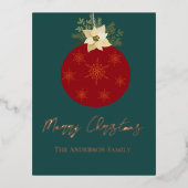 Red Ornament Merry Roos Gold Folie Feestdagen Briefkaart (Voorkant)