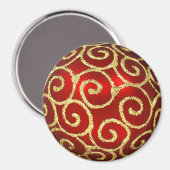 Red Ornament met Gold Swirls Magneet (Voorkant / Achterkant)
