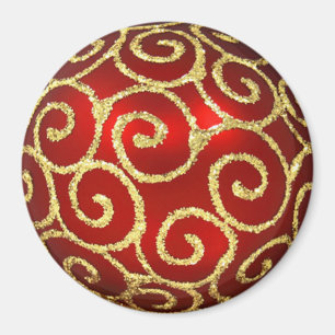Red Ornament met Gold Swirls Magneet