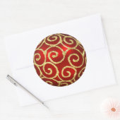 Red Ornament met Gold Swirls Sticker (Envelop)