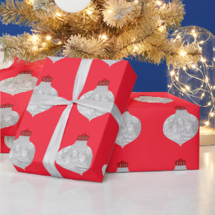 Red Ornament Photo-sjabloon Cadeaupapier