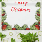 Red Ornamenten kerst Keuken Retro Holiday Theedoek (Gevouwen)