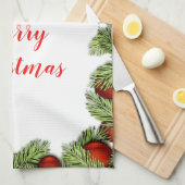Red Ornamenten kerst Keuken Retro Holiday Theedoek (Quarter Fold)