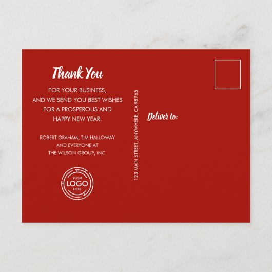 Red Ornaments Business Holiday Briefkaart (Achterkant)