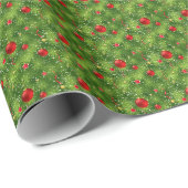 Red Ornaments & Evergreen Holiday Wrapping Paper Cadeaupapier (Rol Hoek)