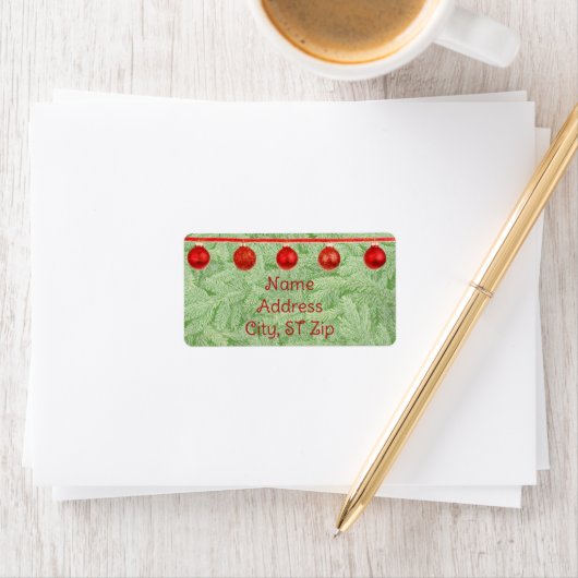Red Ornaments Green Tree Personal Address Label (Insitu)