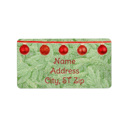 Red Ornaments Green Tree Personal Address Label (Voorkant)