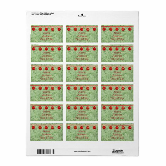 Red Ornaments Green Tree Personal Address Label (Full Sheet)
