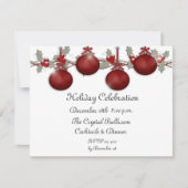 Red Ornaments Holly Invitation Kaart (Voorkant)