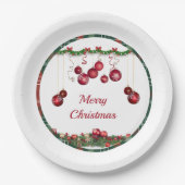 Red Ornaments Modern Christmas Party Papieren Bordje (Voorkant)
