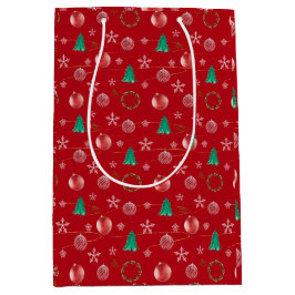 Red Ornaments & Watercolor Pines Christmas  Medium Cadeauzakje