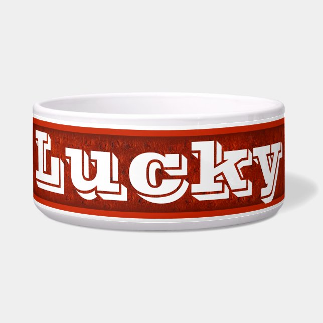 Red Ostrich Leather Print Ceramic Dog Bowl Voerbakje (Voorkant)