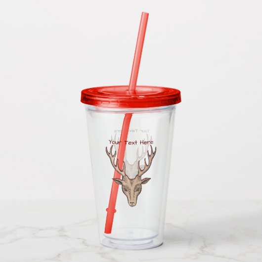 Red Outlining Brown Deer Head Grote Antlers Acryl Drinkbeker (Achterkant)