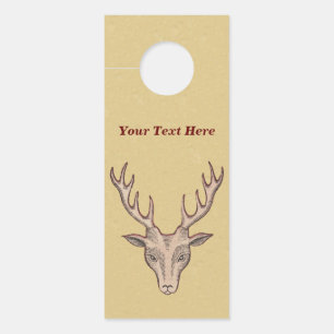 Red Outlining Male Deer Head Big Antlers Tan Deurhanger