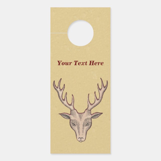 Red Outlining Male Deer Head Big Antlers Tan Deurhanger (Voorkant)
