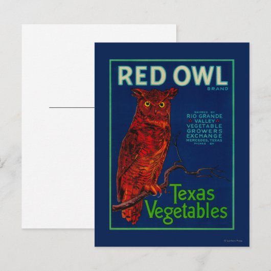 Red Owl Vegetable Label Briefkaart (Voorkant / Achterkant)