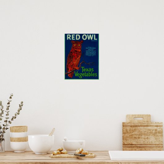 Red Owl Vegetable Label Poster (Keuken)
