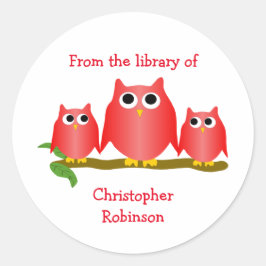 Red Owls Design Bookplate Ronde Sticker