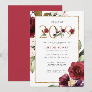 Red Paars Gold Floral 2019 Graduation Party Kaart