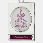 Red Paars Swirl Retro Holiday Tree Verzilverd Banner Ornament (Links)