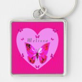 Red Paarse Butterflies Fancy Script Custom Name K Sleutelhanger (Voorkant)