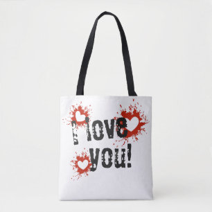 Red Paint Splatter Hearts, ik hou van je Tote Bag