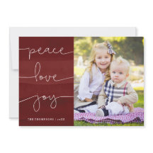 Red Painted Peace Love Joy Foto Vakantie Kaart