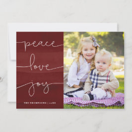 Red Painted Peace Love Joy Foto Vakantie Kaart