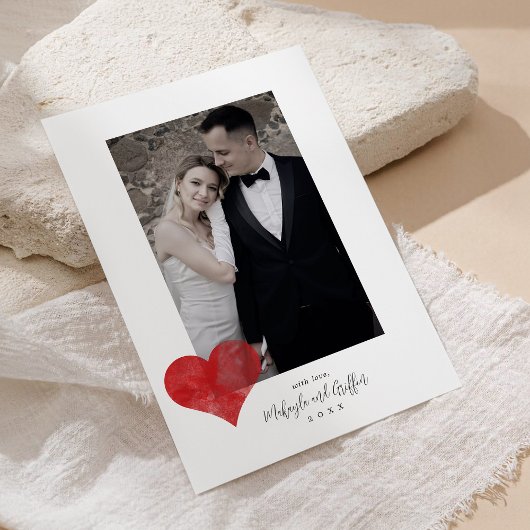 Red Painterly Heart Weddenschap Foto bedankt Feestdagenkaart
