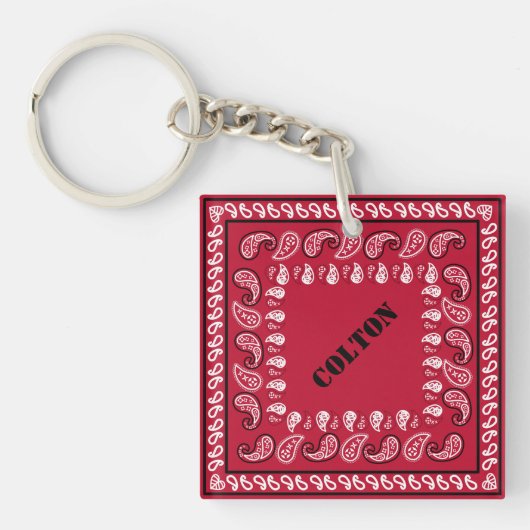 Red Paisley Bandana gepersonaliseerd Sleutelhanger (voorkant)