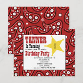 Red Paisley Bandana Kinder Cowboy Birthday Invite Kaart (Voorkant / Achterkant)