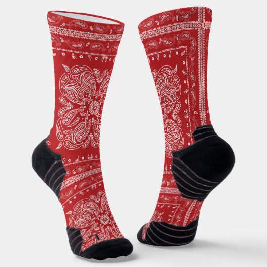 Red Paisley Bandana Print Socks Sokken (Gebogen)