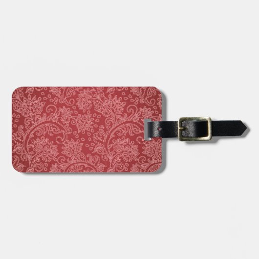 Red Paisley Damask Designer Floral Classic Bagagelabel (Voorkant horizontaal)