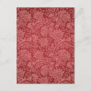 Red Paisley Damask Designer Floral Classic Briefkaart