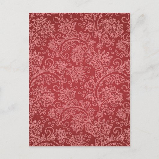 Red Paisley Damask Designer Floral Classic Briefkaart (Voorkant)