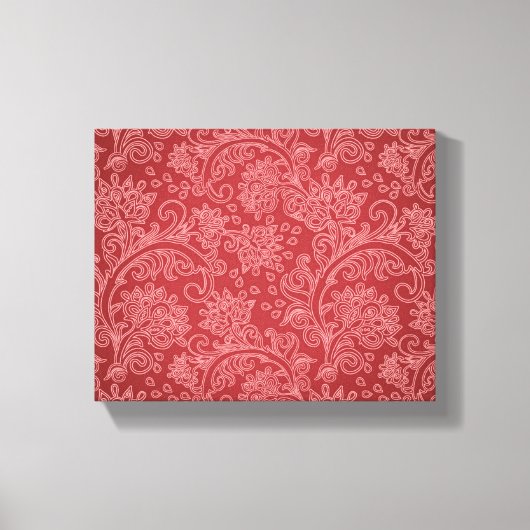 Red Paisley Damask Designer Floral Classic Canvas Afdruk (Voorkant)