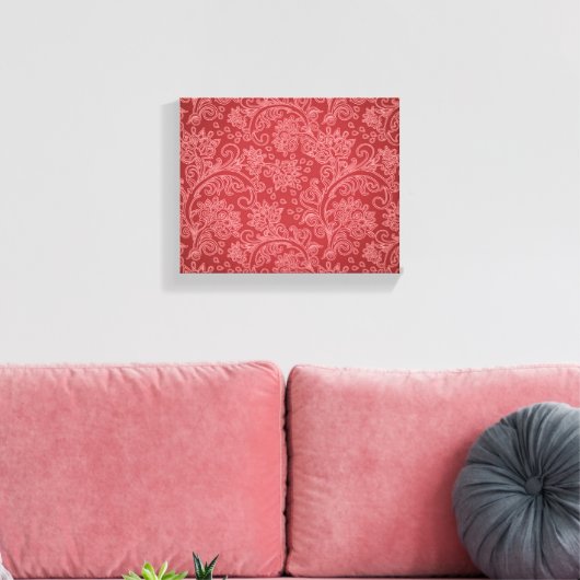 Red Paisley Damask Designer Floral Classic Canvas Afdruk (Insitu (Woonkamer))