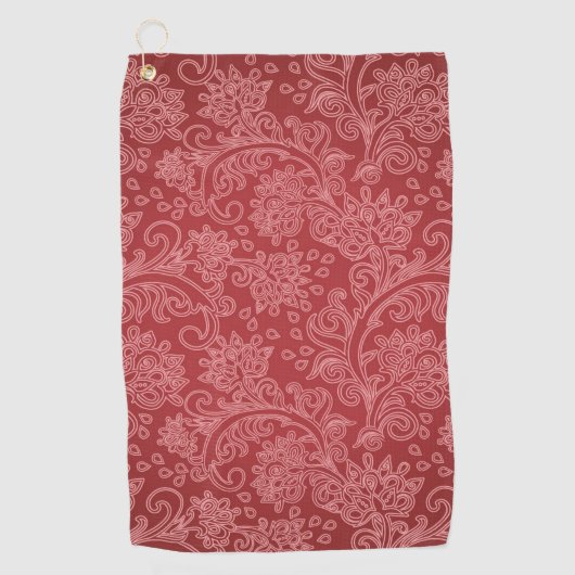 Red Paisley Damask Designer Floral Classic Golfhanddoek (Voorkant)